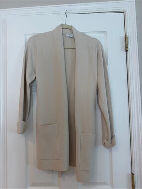 Babaton Longline Open-Front Blazer Jacket - Beige/Cream